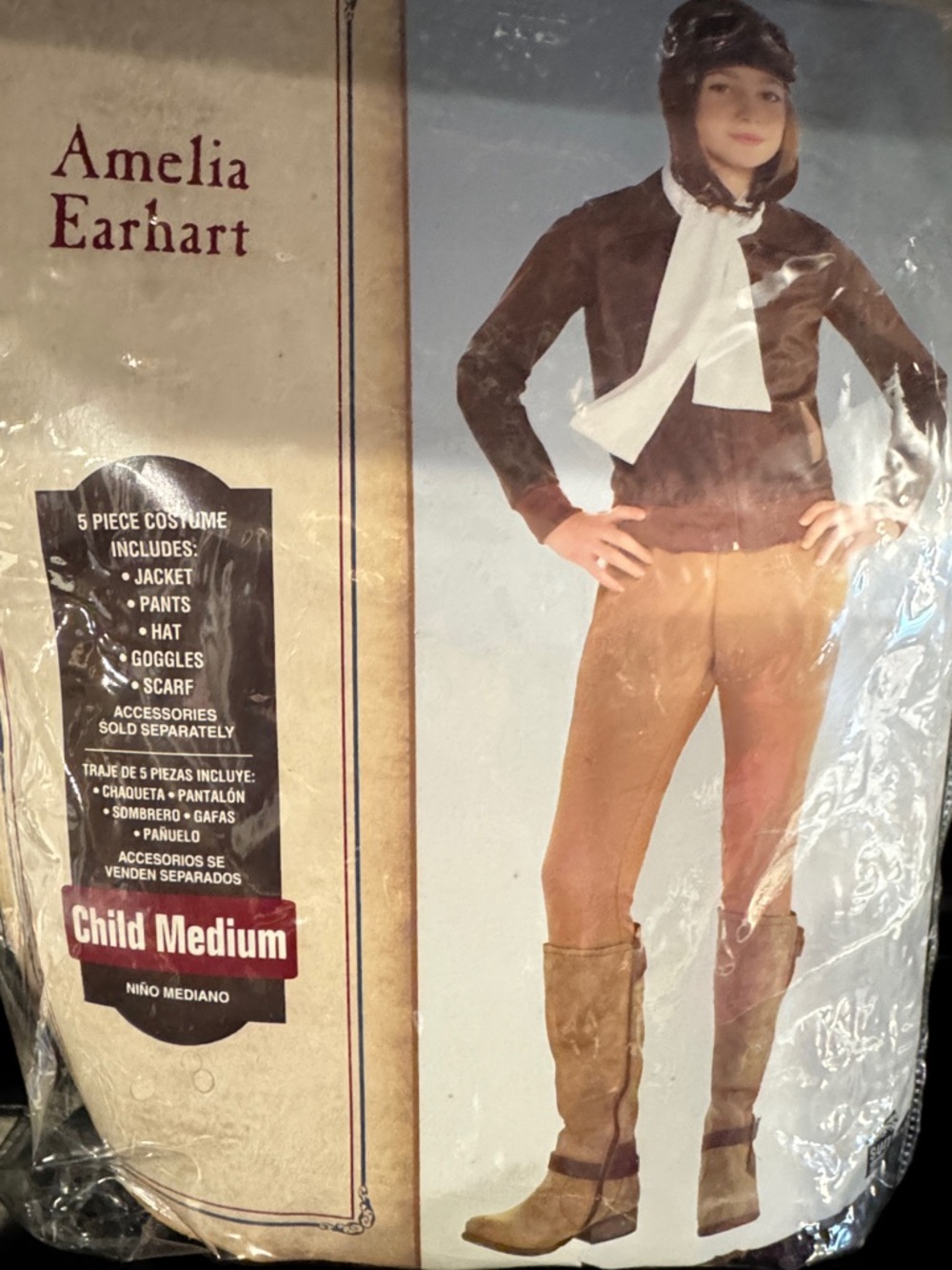 Amelia Earhart Kids Pilot Costume - Brown and Tan